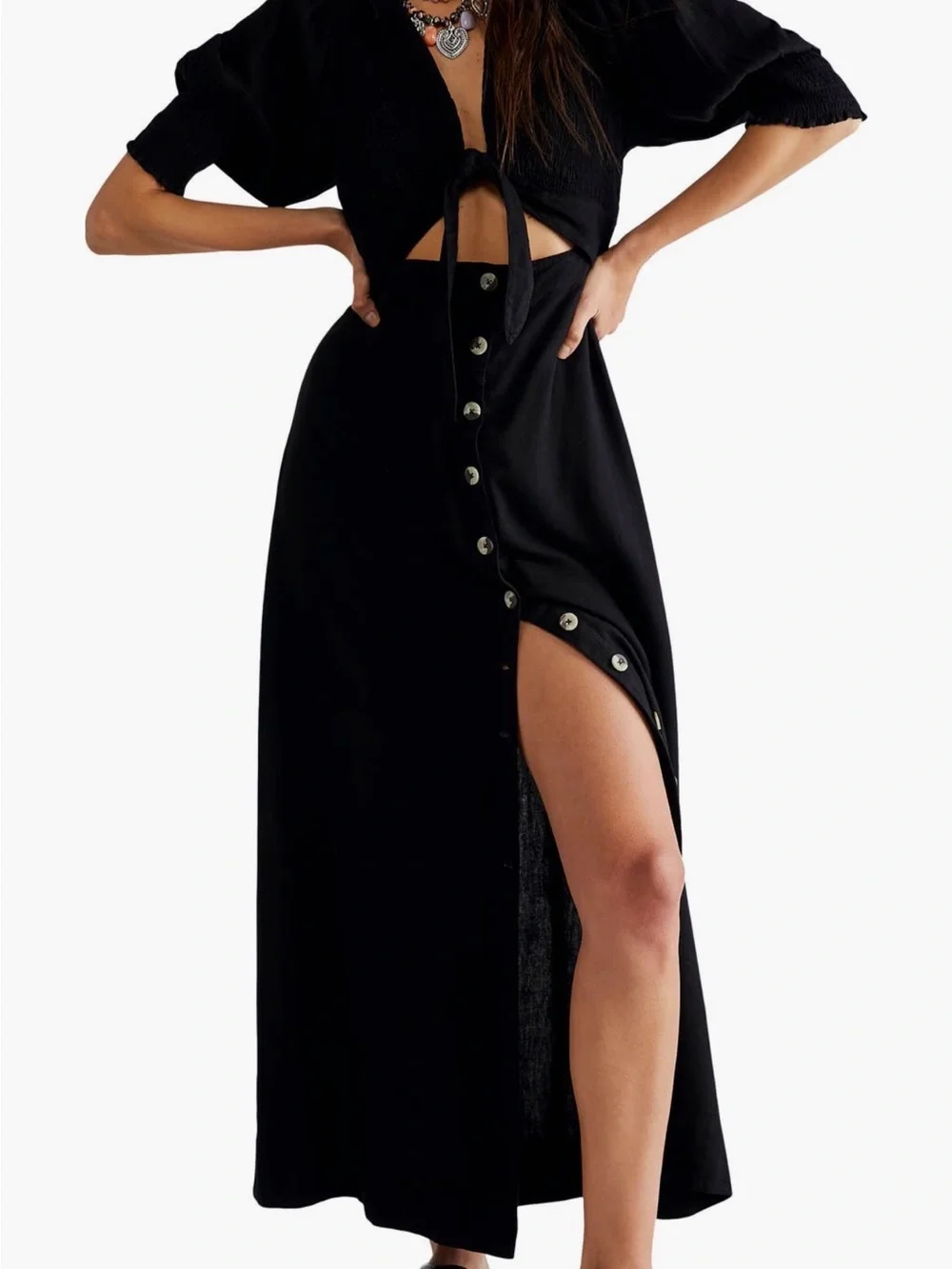 Free People Black string of hearts cutout Maxi Dress